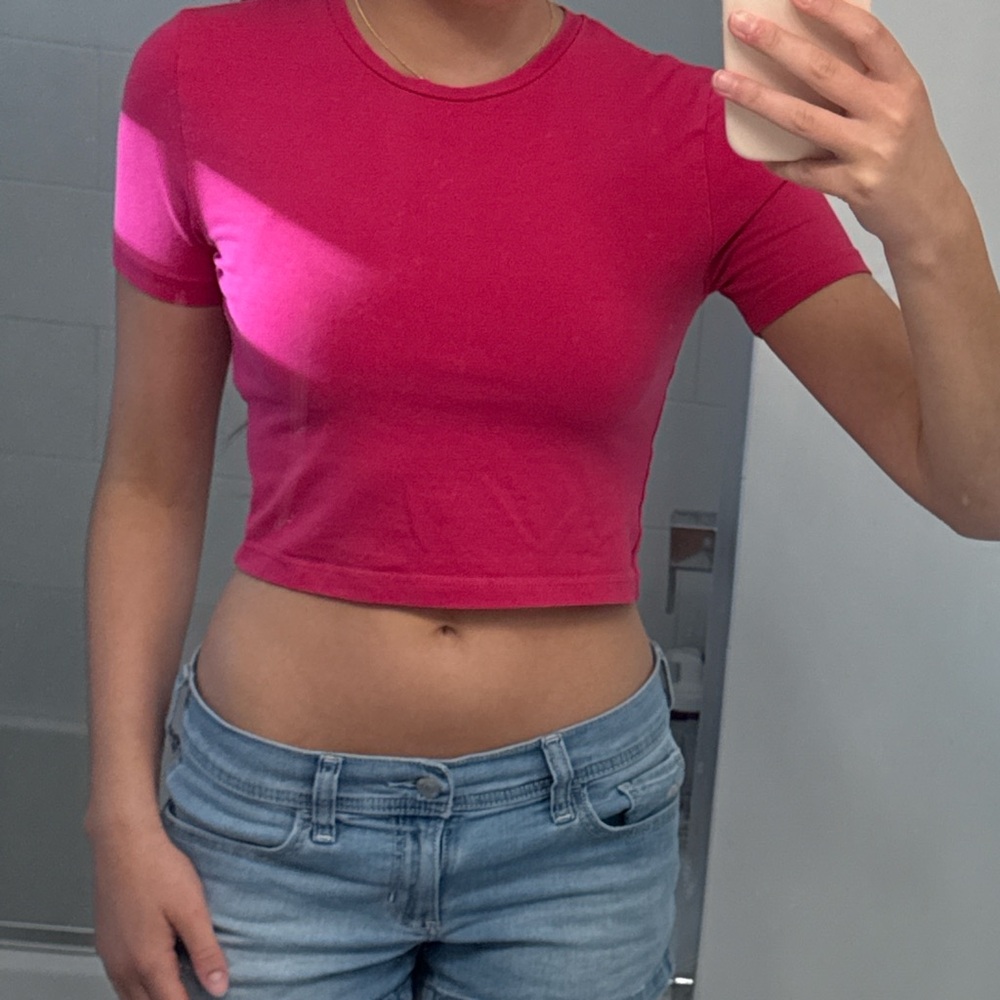 Zara Pink Fitted Crop T-Shirt